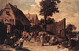 David The Younger Teniers Canvas Paintings - Peasants Dancing outside an Inn